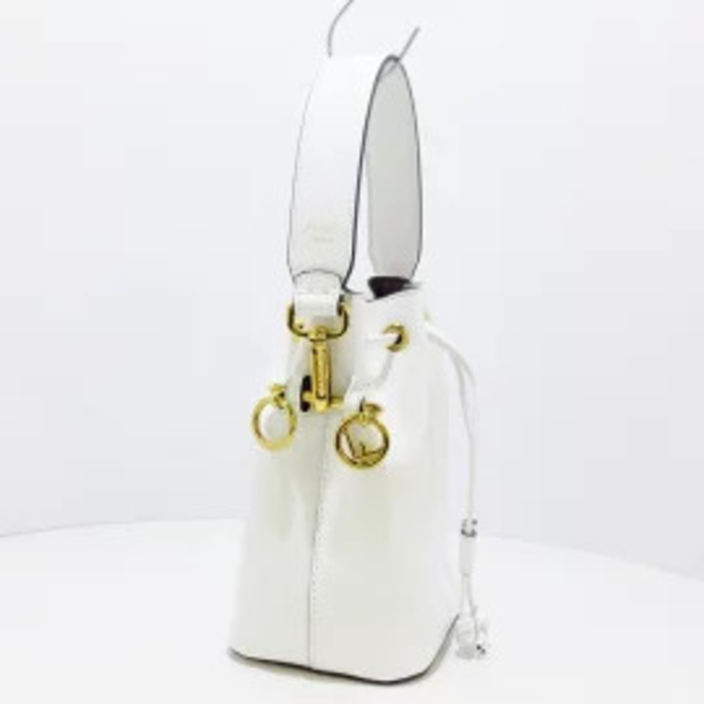 Fendi Montresor Handbag Drawstring White Leather